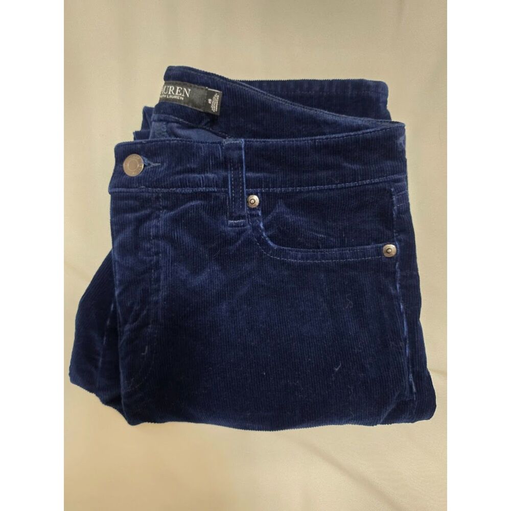 Lauren Ralph Lauren straight-leg corduroy pants 10 navy blue fivepocket styling